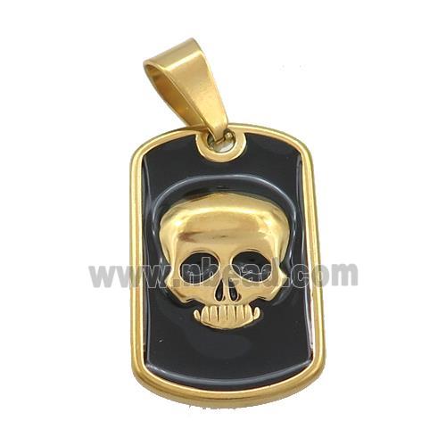 Stainless Steel Skull Charms Pendant Rectangle Black Enamel Gold Plated