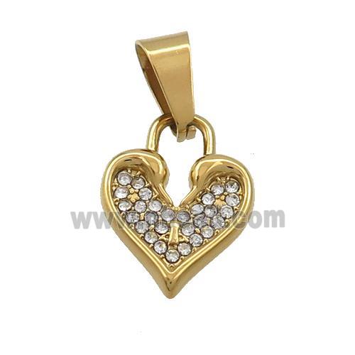 Stainless Steel Heart Charms Pendant Pave Rhinestone Gold Plated