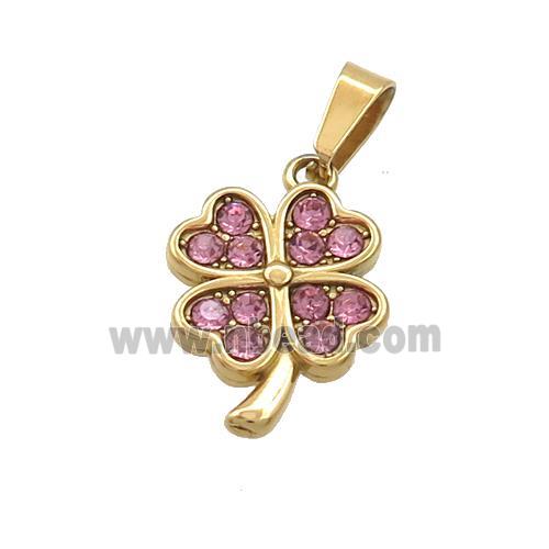 Stainless Steel Clover Charms Pendant Pave Rhinestone