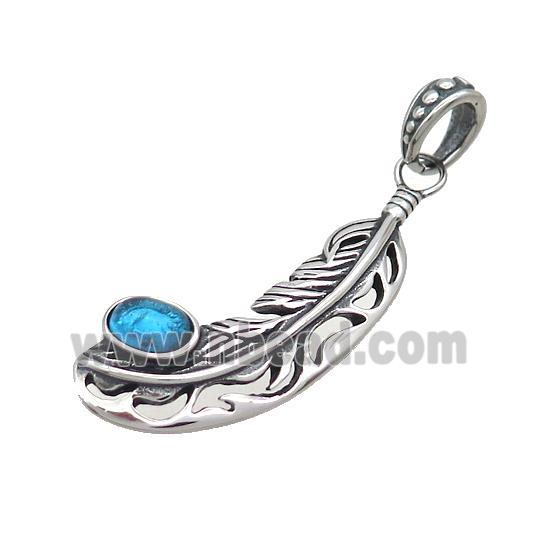 Stainless Steel Feather Pendant Antique Silver