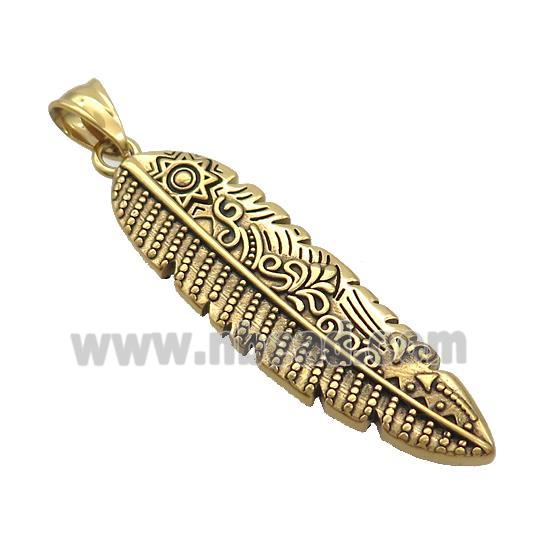 Stainless Steel Feather Charms Pendant Antique Gold