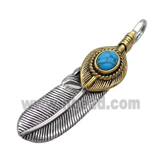 Stainless Steel Feather Charms Pendant Antique Gold