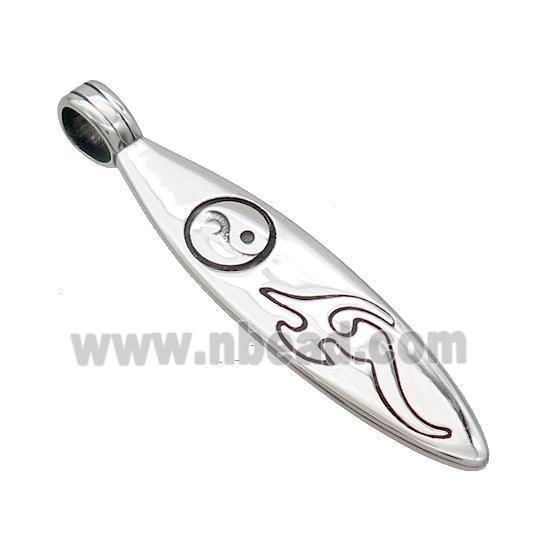 Stainless Steel Leaf Pendant Surfboard Charms Yinyang Antique Silver
