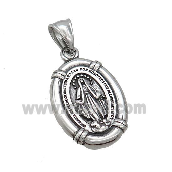 Stainless Steel Virgin Mary Charms Pendant Medal Religious Antique Silver