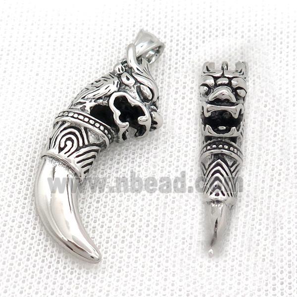 Stainless Steel Dragon Charms Pendant Horn Antique Silver