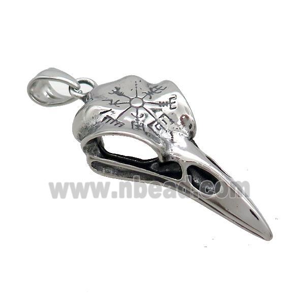 Stainless Steel Raven Skull Charms Pendant Antique Silver