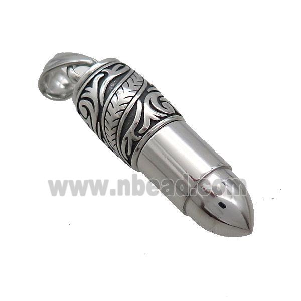Stainless Steel Bullet Charms Pendant Antique Silver