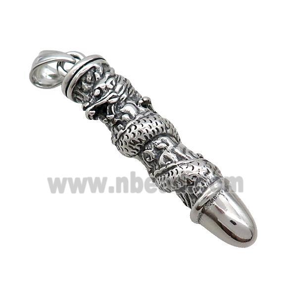 Stainless Steel Bullet Pendant Dragon Antique Silver
