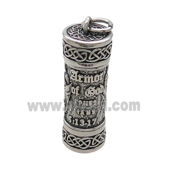 Stainless Steel Prayer Column Charms Pendant Antique Silver
