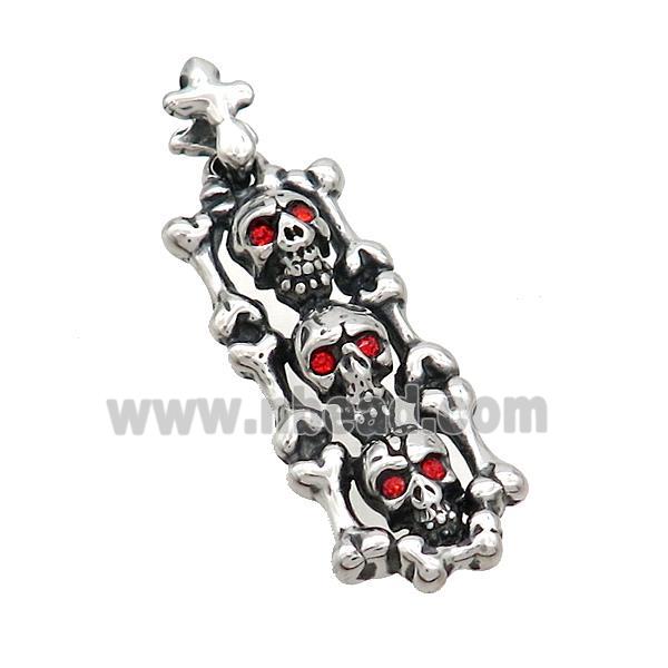 Stainless Steel Skull Charms Pendant Pave Rhinestone Antique Silver