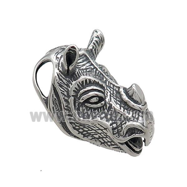Stainless Steel 3D Rhinoceros Charms Pendant Antique Silver