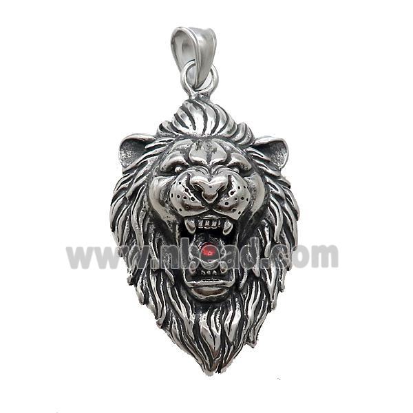 Stainless Steel Lion Charms Pendant Pave Rhinestone Antique Silver