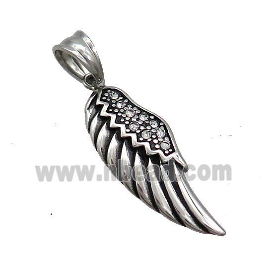 Stainless Steel Angel Wings Charms Pendant Pave Rhinestone Antique Silver