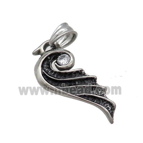Stainless Steel Angel Wings Pendant Pave Rhinestone Antique Silver