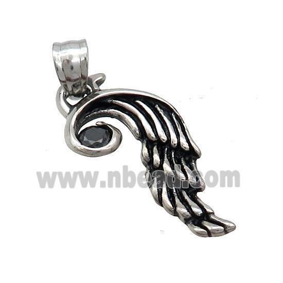 Stainless Steel Angel Wings Charms Pendant Pave Rhinestone Antique Silver