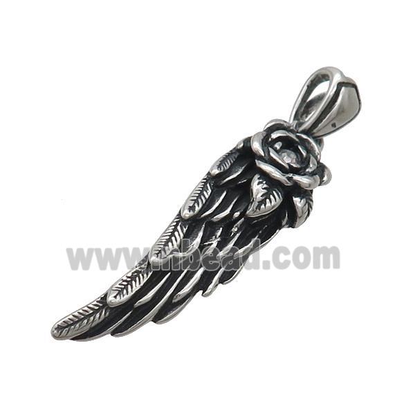Stainless Steel Angel Wings Pendant Antique Silver