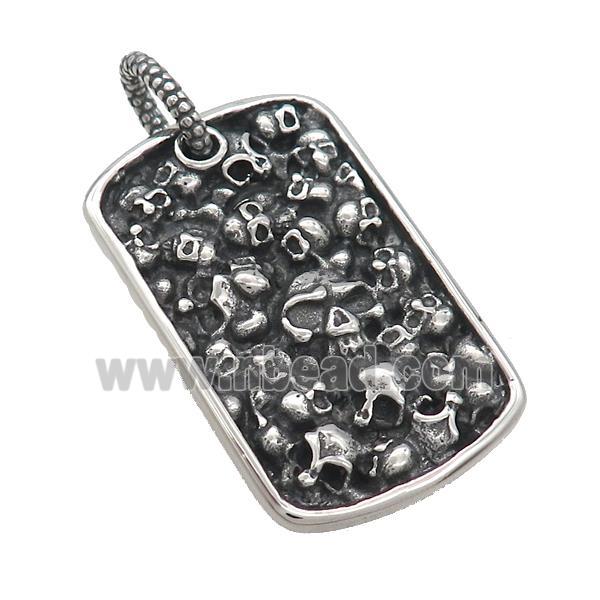 Stainless Steel Skull Charms Pendant Rectangle Antique Silver
