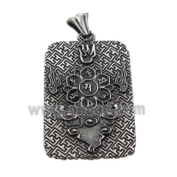 Stainless Steel Buddha Charms Pendant Rectangle Antique Silver