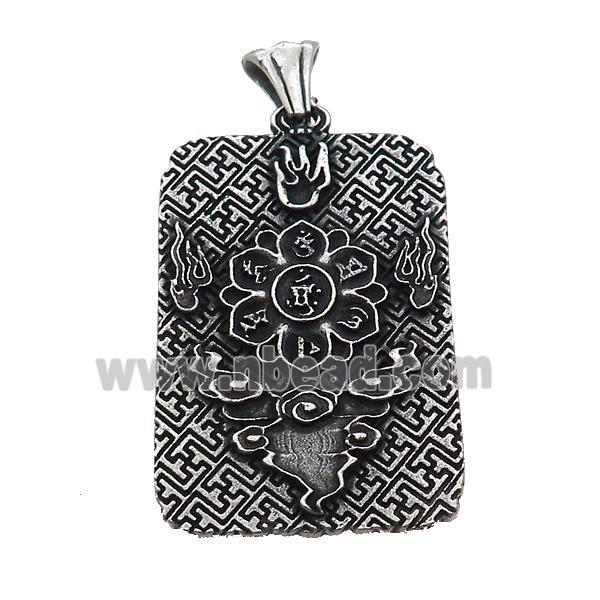Stainless Steel Buddha Charms Pendant Rectangle Antique Silver
