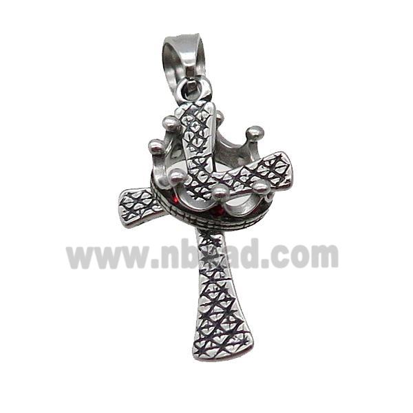 Stainless Steel Cross Pendant Crown Antique Silver