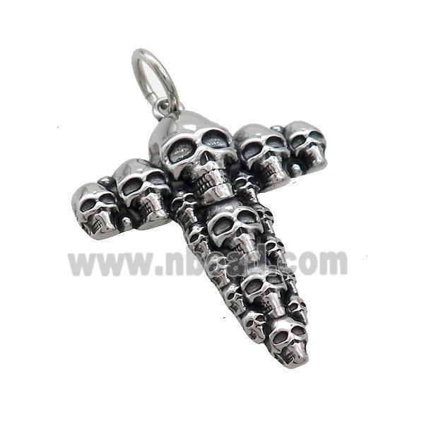 Stainless Steel Cross Pendant Skull Charms Antique Silver