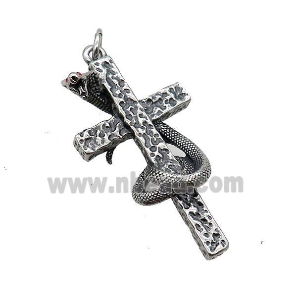 Stainless Steel Cross Pendant Snake Antique Silver