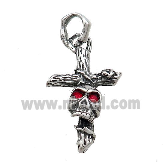 Stainless Steel Skull Charms Pendant Pave Rhinestone Cross Antique Silver