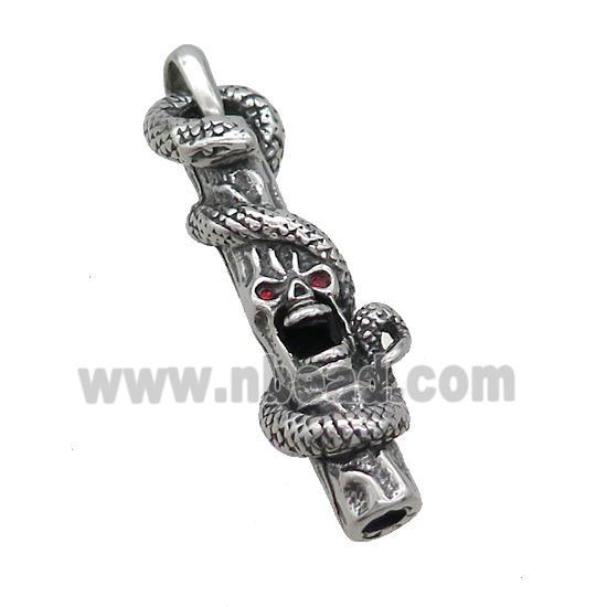 Stainless Steel Skull Charms Pendant Pave Rhinestone Snake Antique Silver