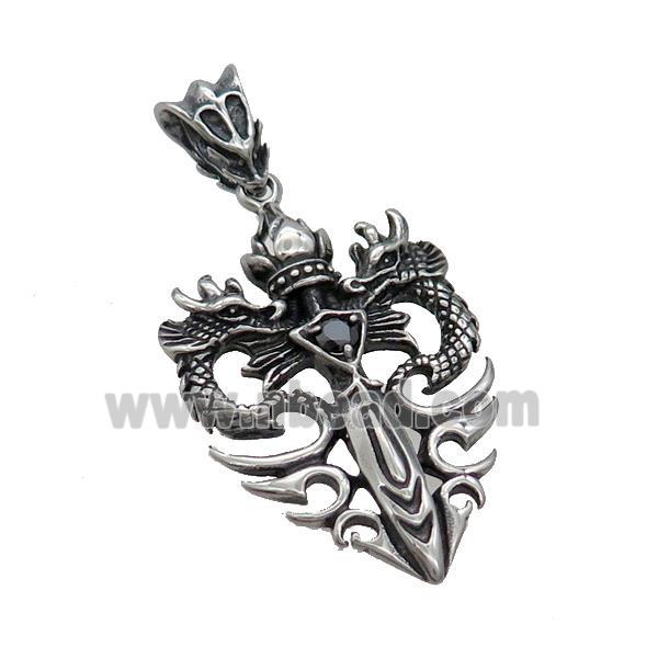 Stainless Steel Pendant Charms Dragon Antique Silver