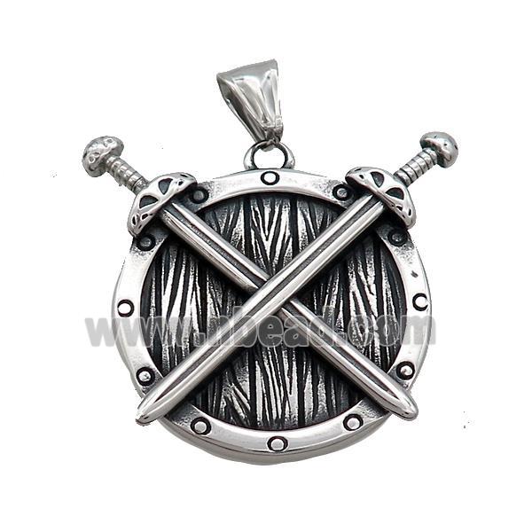 Stainless Steel Charms Pendant Nordic Viking Shield Sword Talisman Antique Silver