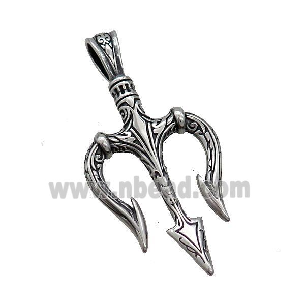 Stainless Steel Trident Marine Pendant Charms Antique Silver