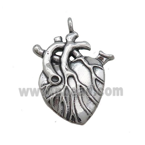 Stainless Steel Vascular Heart Charms Pendant Antique Silver