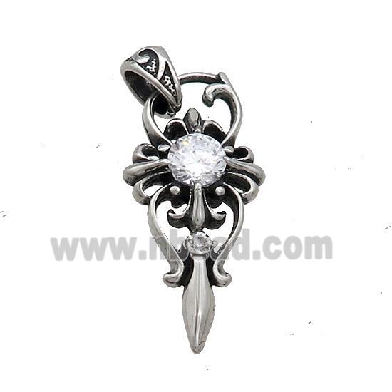 Stainless Steel Charms Pendant Pave Rhinestone Antique Silver