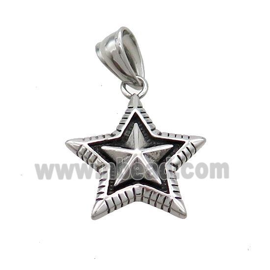 Stainless Steel Star Pendant Antique Silver