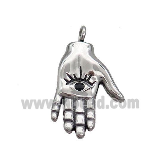 Stainless Steel Hand Pendant Evil Eye Antique Silver