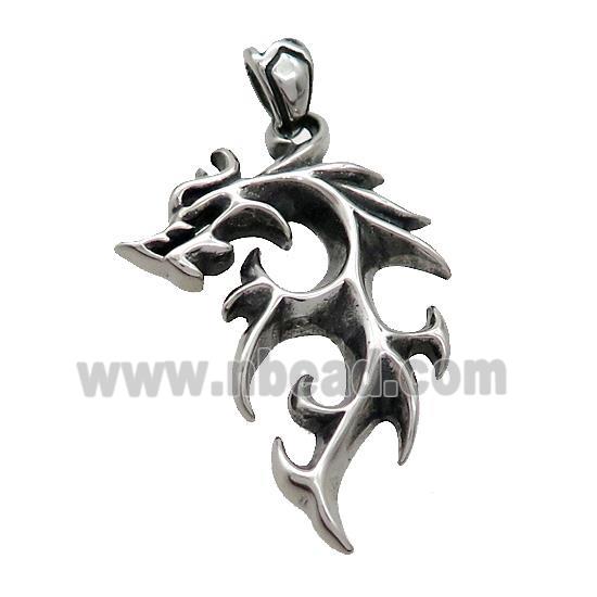 Stainless Steel Dragon Charms Pendant Antique Silver
