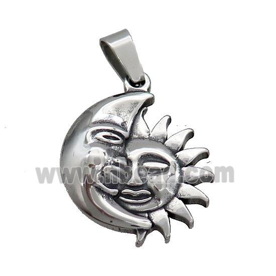 Stainless Steel Sum Moon Charms Pendant Antique Silver