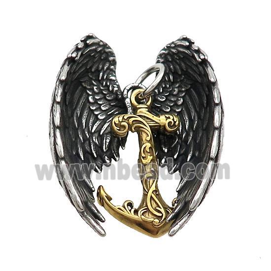 Stainless Steel Angel Wings Pendant Anchor Antique Gold