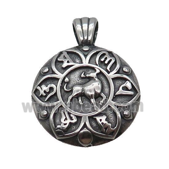 Stainless Steel Taurus Pendant Zodiac Circle Antique Silver
