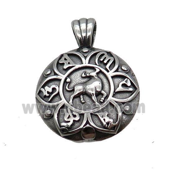 Stainless Steel Buddhist Charms Pendant Circle Om Mani Padme Hum Antique Silver