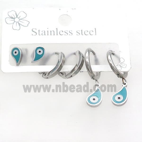 Raw Stainless Steel Earrings Evil Eye