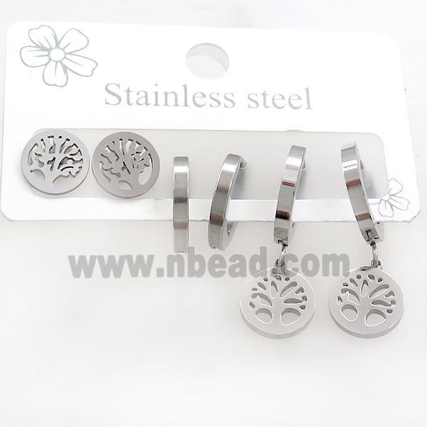Raw Stainless Steel Earrings Tree Of Life