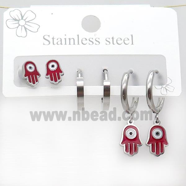 Raw Stainless Steel Earrings Evil Eye Hand