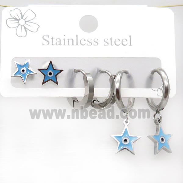 Raw Stainless Steel Earrings Evil Eye Star