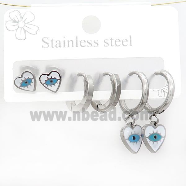 Raw Stainless Steel Earrings Heart Eye