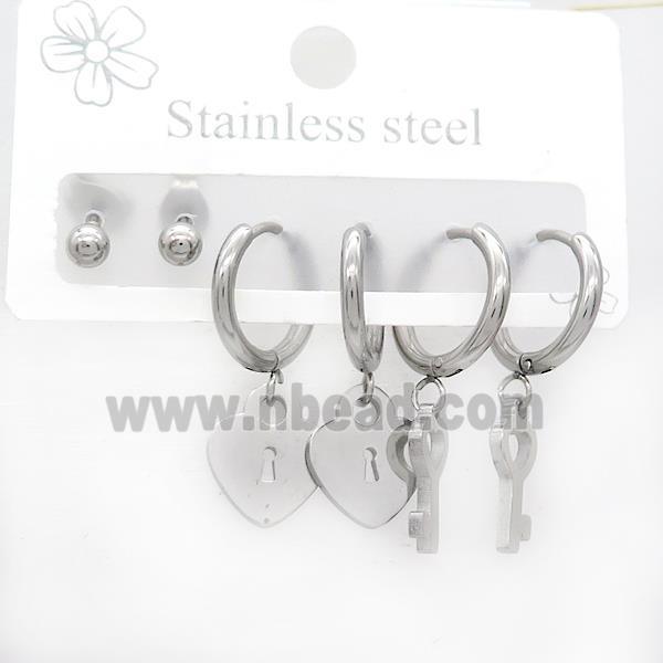 Raw Stainless Steel Earrings Key Lock