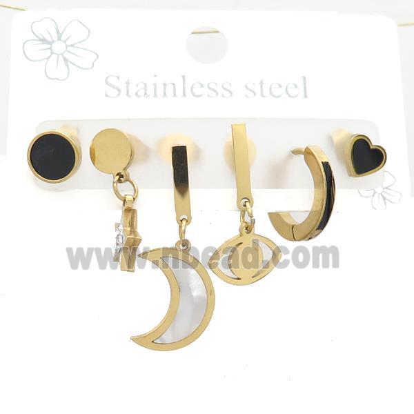 Stainless Steel Earrings Moon Gold Plated