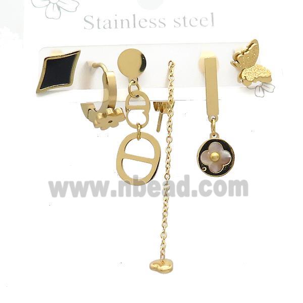 Stainless Steel Earrings Mixed Shapes Gold Plated