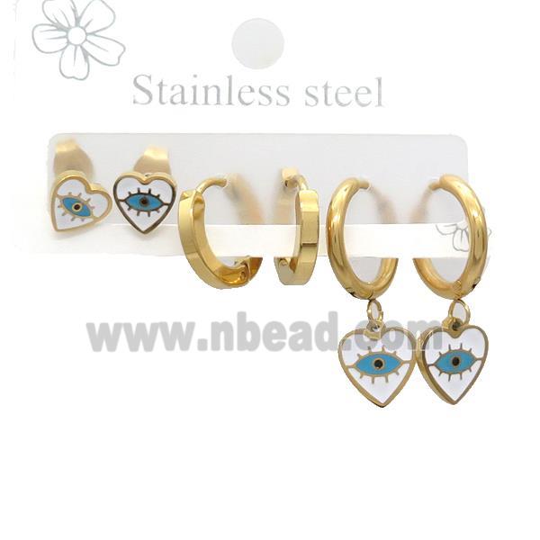 Stainless Steel Earrings Heart Evil Eye Gold Plated