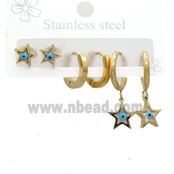 Stainless Steel Earrings Evil Eye Star Gold Plated